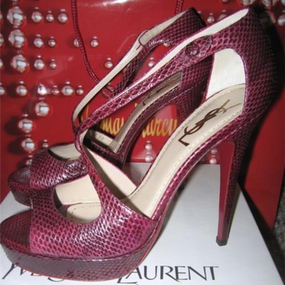 YSL Yves Saint Laurent Tribute Python Platform Sandals Heels Shoes - Picture 3 of 11